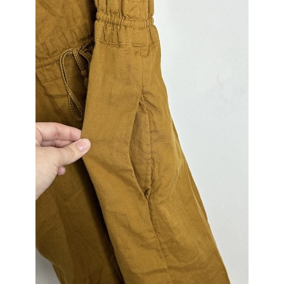 J. Crew Mustard Yellow Linen Drawstring Embroidered Midi Boho Hippie Dress Sz 6 - Picture 6 of 7